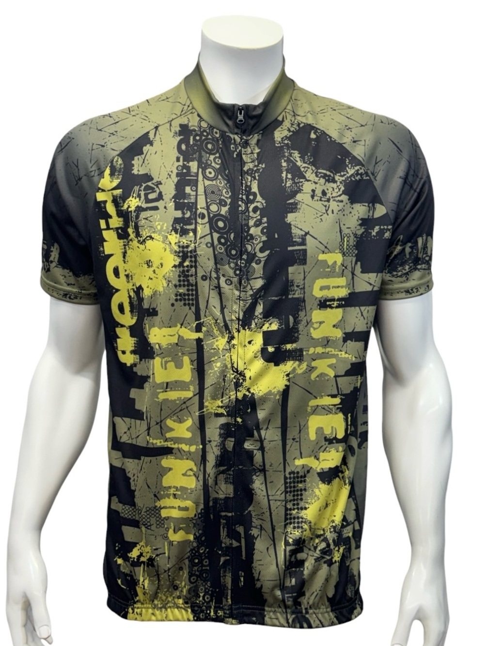 Funkier Army Green Yellow Full Graphic Spellout Cyling Jersey w/Back Pocket 3XL